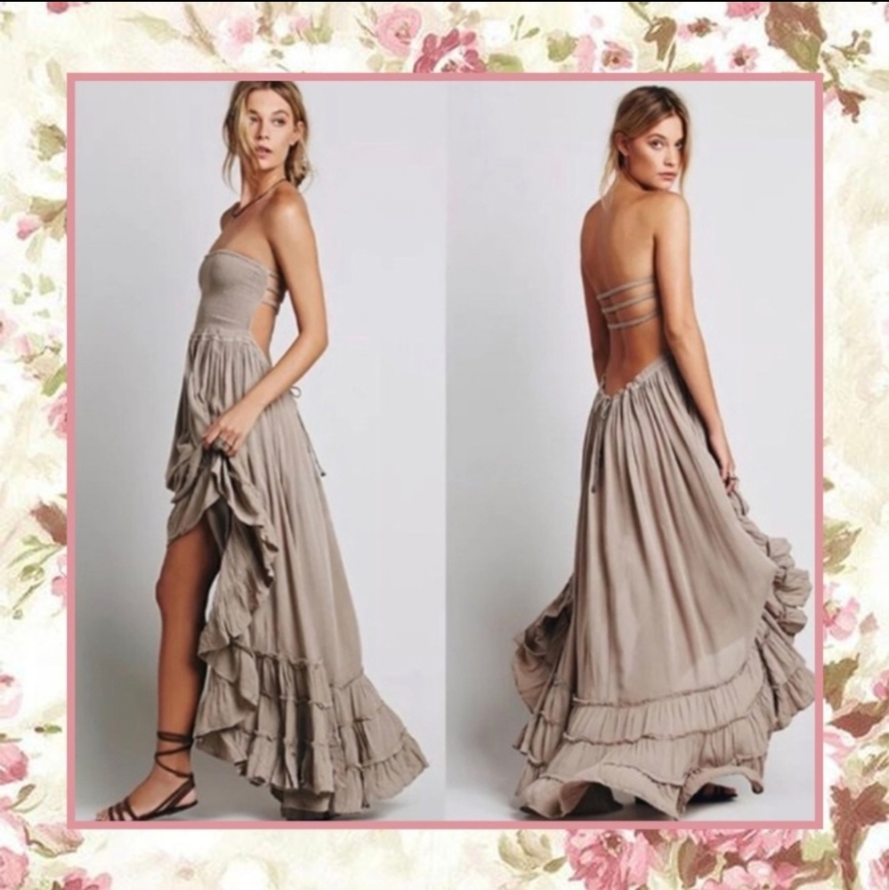 Cream maxi dress long halter